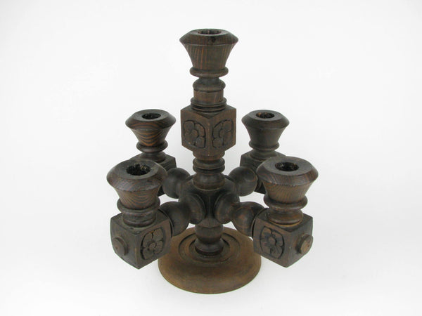 Vintage Mexican Hand-Carved Wooden Candelabra