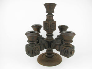 Vintage Mexican Hand-Carved Wooden Candelabra