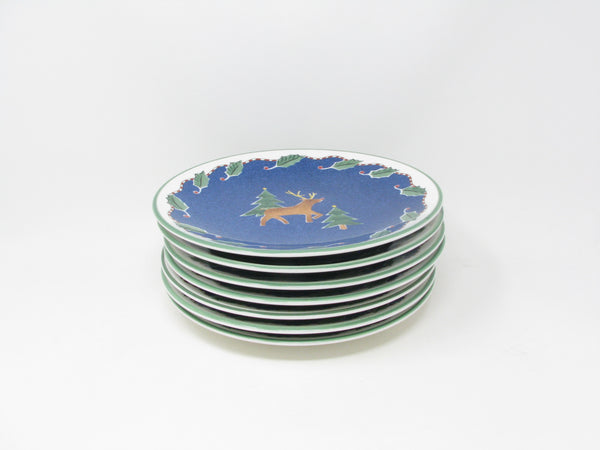 Vintage Mikasa Christmas Glow Salad Plates with Reindeer Pattern - 7 Pieces