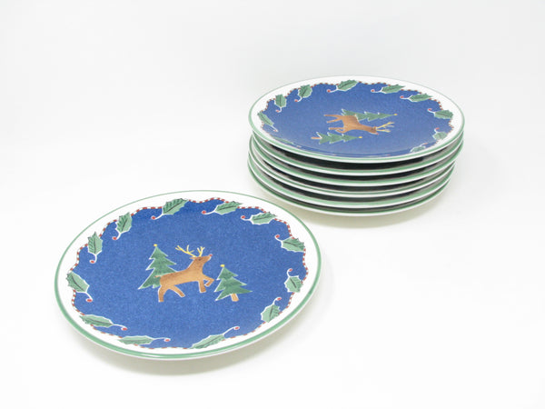 Vintage Mikasa Christmas Glow Salad Plates with Reindeer Pattern - 7 Pieces