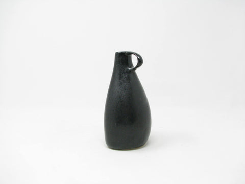 Vintage Organic Shaped Matte Black Glazed Pottery Bud Vase