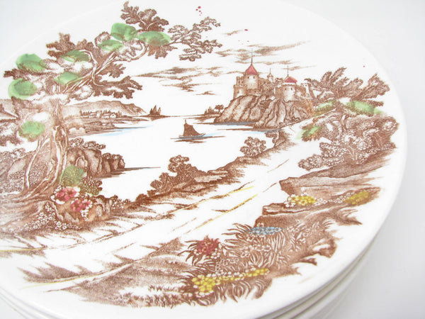 edgebrookhouse Vintage Ucagco Japan Royal Vista Dinner Plates with Coastal Castle Scene - 8 Pieces