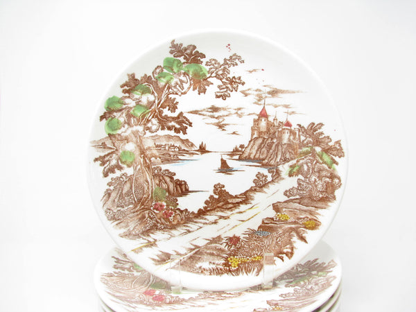 edgebrookhouse Vintage Ucagco Japan Royal Vista Dinner Plates with Coastal Castle Scene - 8 Pieces