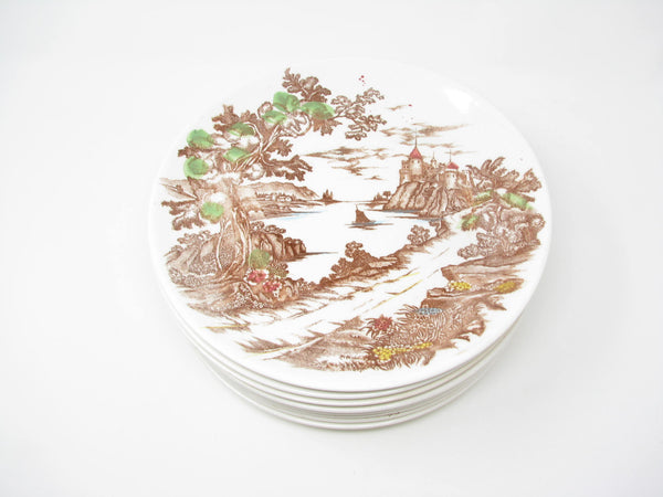 edgebrookhouse Vintage Ucagco Japan Royal Vista Dinner Plates with Coastal Castle Scene - 8 Pieces