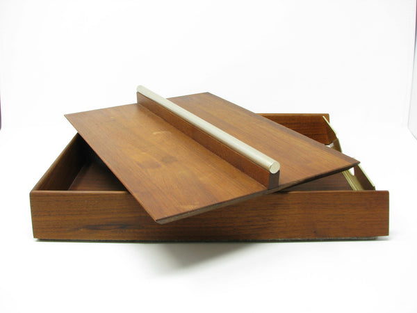 Vintage Walnut Wood Desk Letter Holder Tray with Brass Details