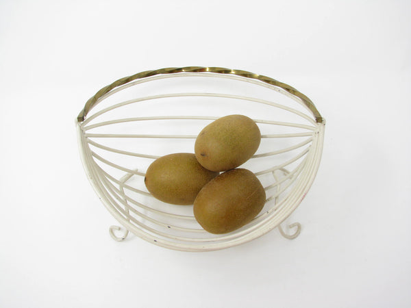 Vintage Wire Fruit Bowl or Basket with Twisted Brass Handle