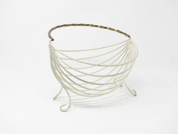 Vintage Wire Fruit Bowl or Basket with Twisted Brass Handle