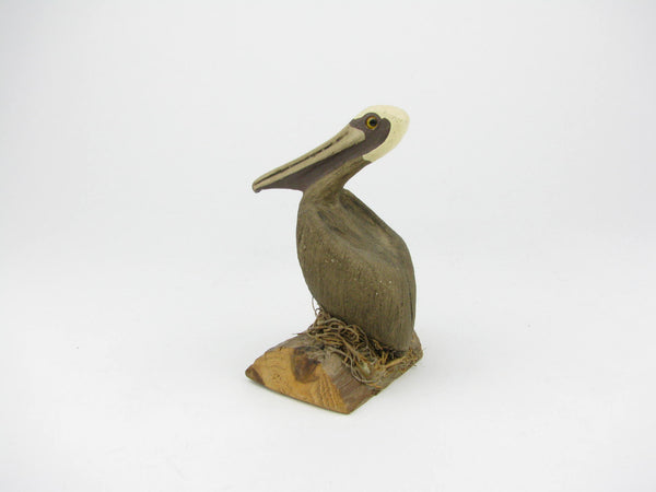 Vintage Wood Pelican Figurine Signed