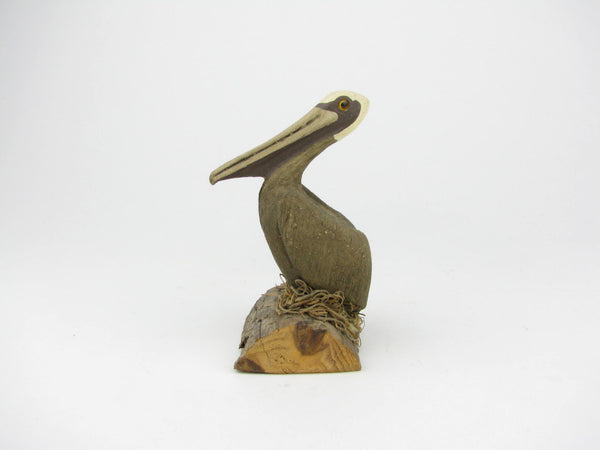 Vintage Wood Pelican Figurine Signed