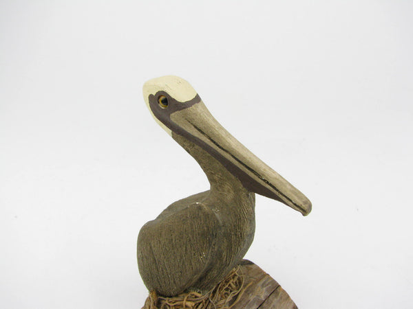 Vintage Wood Pelican Figurine Signed