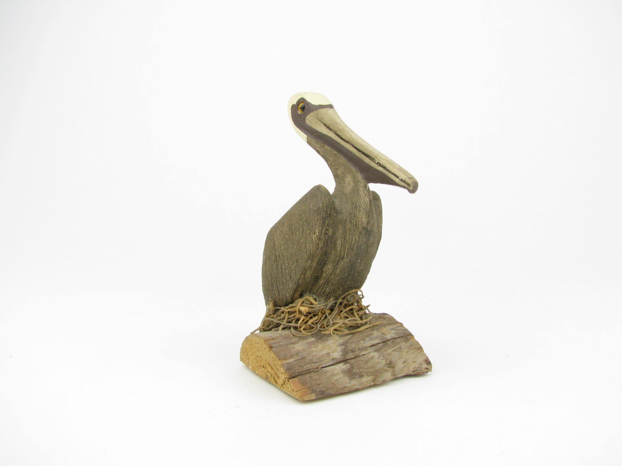 Vintage Wood Pelican Figurine Signed