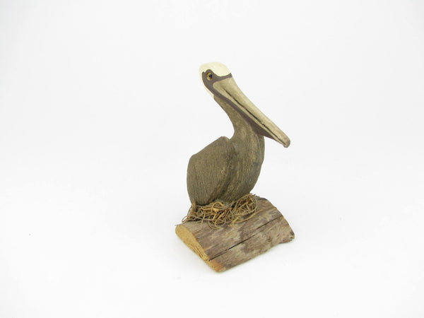 Vintage Wood Pelican Figurine Signed