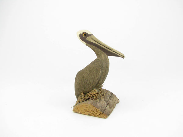 Vintage Wood Pelican Figurine Signed