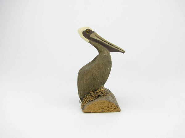 Vintage Wood Pelican Figurine Signed