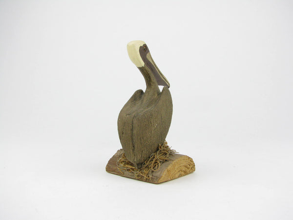 Vintage Wood Pelican Figurine Signed