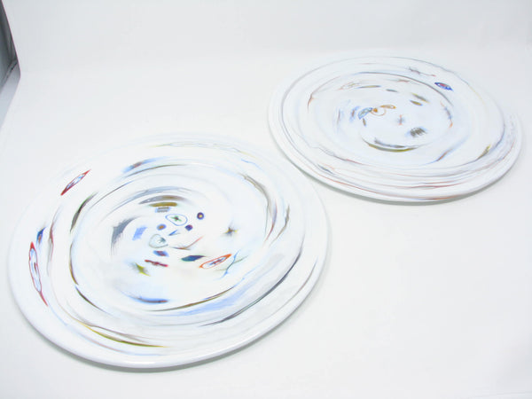 edgebrookhouse Yalos Casa Murano Modern Art Glass Chargers or Decorative Plate with Iridescent White Millefiore Swirl Design - 2 Pieces