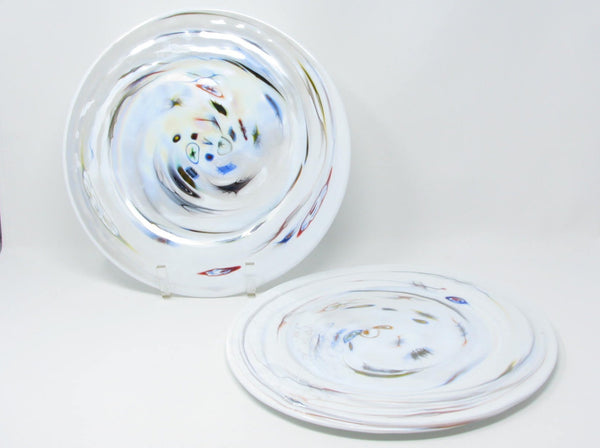 edgebrookhouse Yalos Casa Murano Modern Art Glass Chargers or Decorative Plate with Iridescent White Millefiore Swirl Design - 2 Pieces