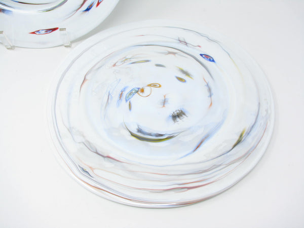 edgebrookhouse Yalos Casa Murano Modern Art Glass Chargers or Decorative Plate with Iridescent White Millefiore Swirl Design - 2 Pieces