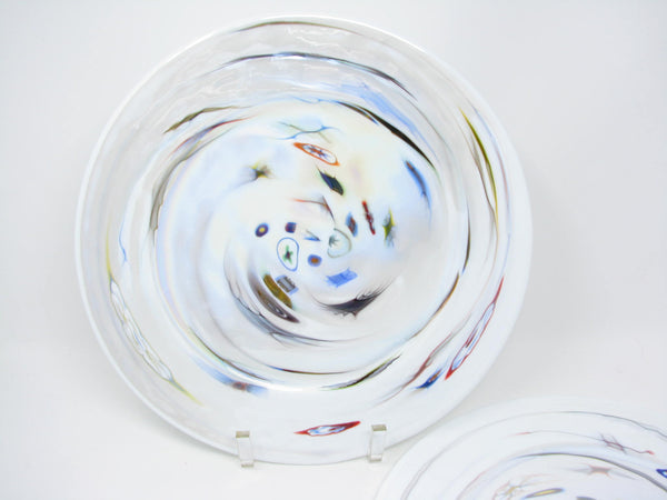 edgebrookhouse Yalos Casa Murano Modern Art Glass Chargers or Decorative Plate with Iridescent White Millefiore Swirl Design - 2 Pieces