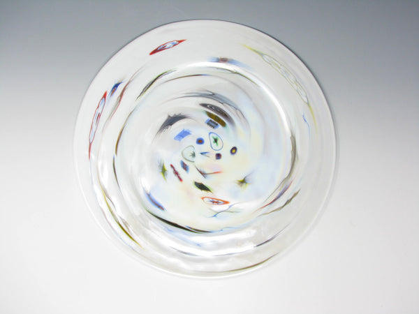 edgebrookhouse Yalos Casa Murano Modern Art Glass Chargers or Decorative Plate with Iridescent White Millefiore Swirl Design - 2 Pieces