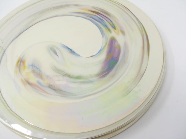 edgebrookhouse Yalos Casa Murano Modern Art Glass Chargers or Decorative Plate with Iridescent Ivory Swirl Design - 4 Pieces