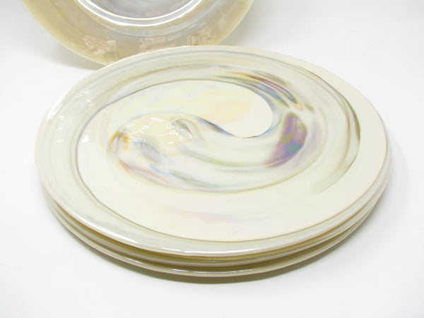 edgebrookhouse Yalos Casa Murano Modern Art Glass Chargers or Decorative Plate with Iridescent Ivory Swirl Design - 4 Pieces