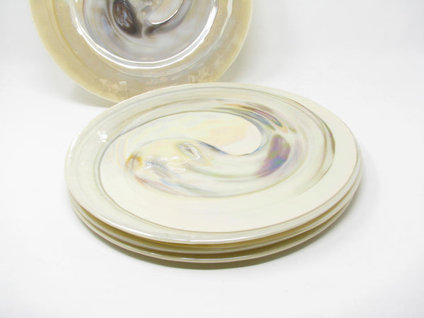 edgebrookhouse Yalos Casa Murano Modern Art Glass Chargers or Decorative Plate with Iridescent Ivory Swirl Design - 4 Pieces