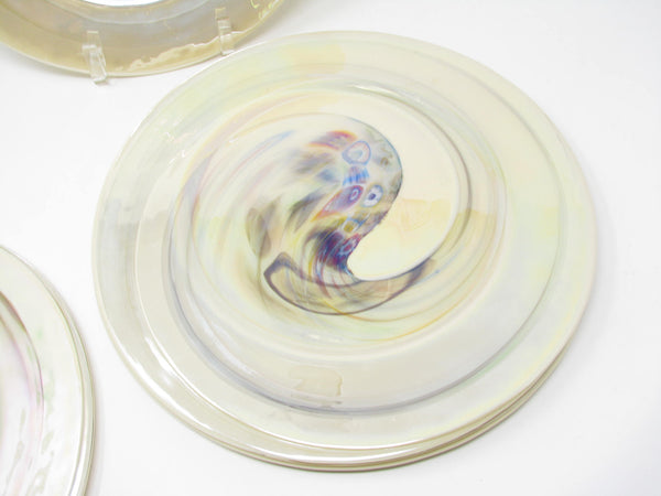 edgebrookhouse Yalos Casa Murano Modern Art Glass Chargers or Decorative Plate with Iridescent Ivory Swirl Design - 4 Pieces