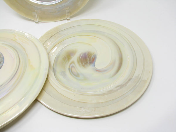 edgebrookhouse Yalos Casa Murano Modern Art Glass Chargers or Decorative Plate with Iridescent Ivory Swirl Design - 4 Pieces