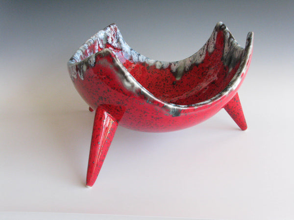 edgebrookhouse - Vintage Organic Form Lava Red Ceramic Three Footed Bowl