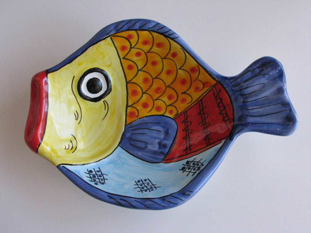Vintage Italian Vietri Desuir Hand-Painted Ceramic Fish Shaped