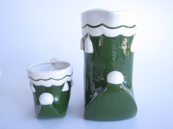 edgebrookhouse - Vintage Ceramic Elf Boot Pitcher and Shot Glass Set - 7 Pieces