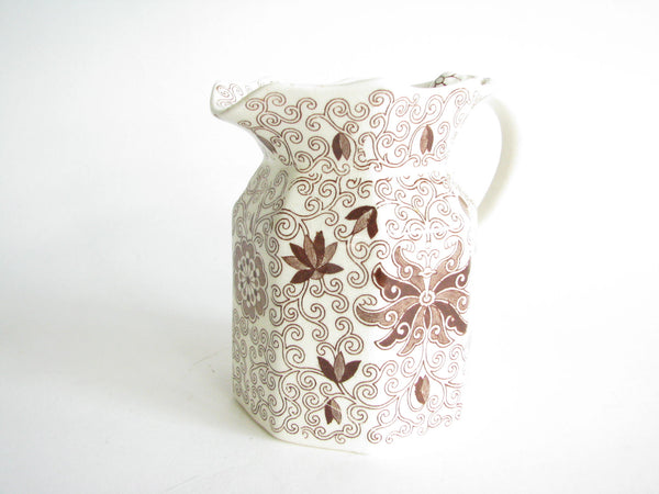 edgebrookhouse - 1940s Large Mason's Ironstone Bow Bells Pitcher with Brown Floral Motif