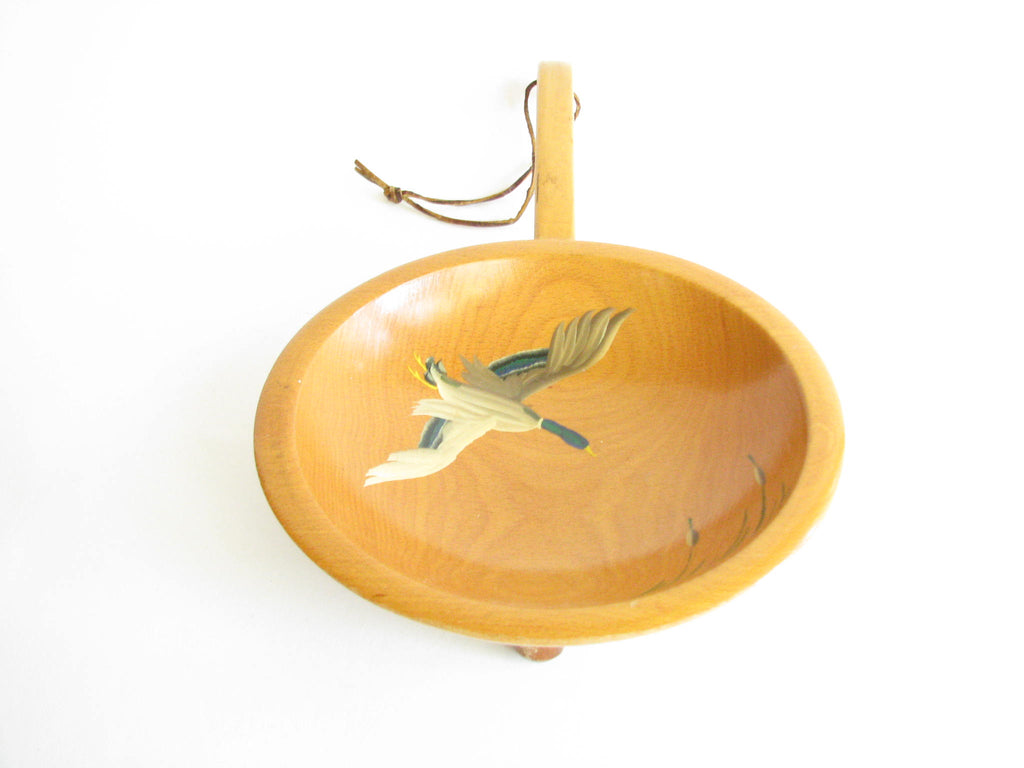 Munising Wooden Bowl With Painted Birds Approx. Diameter = 9 3/4