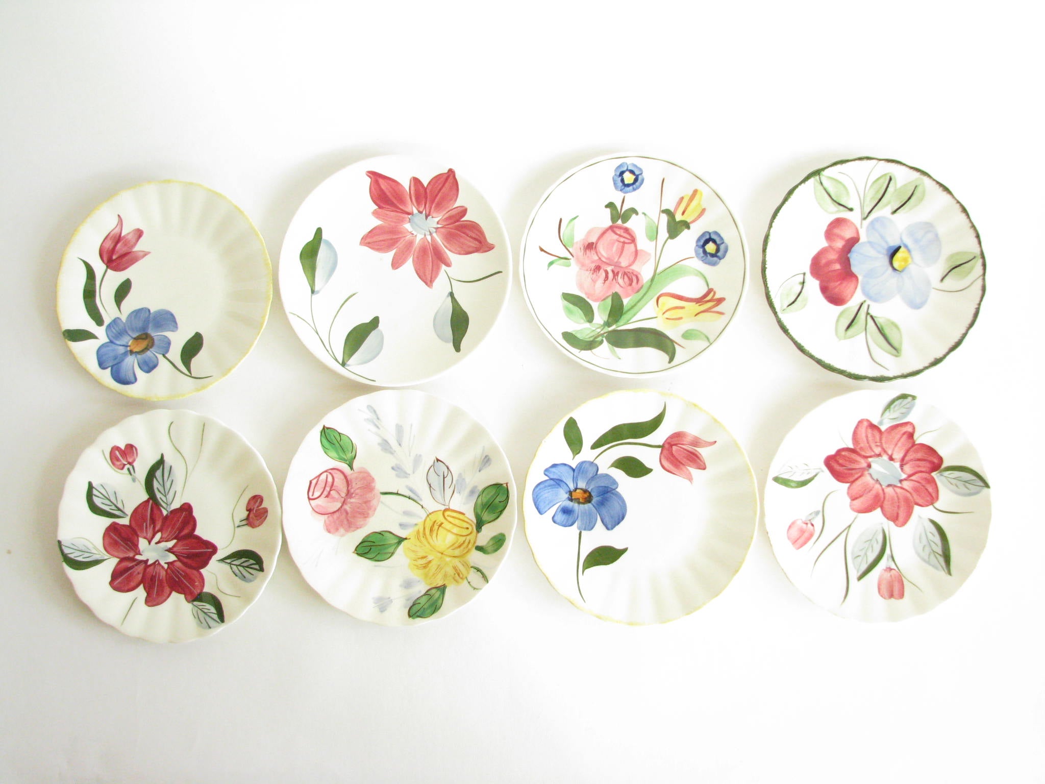 edgebrookhouse - 1940s Southern Pottery Blue Ridge Mix Match Floral Ironstone Bread or Dessert Plates - Set of 8