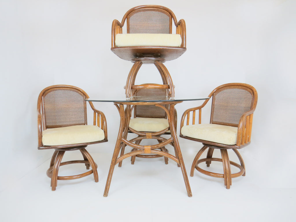 1950s Ficks Reed Chippendale Bamboo and Rattan Table and Chairs