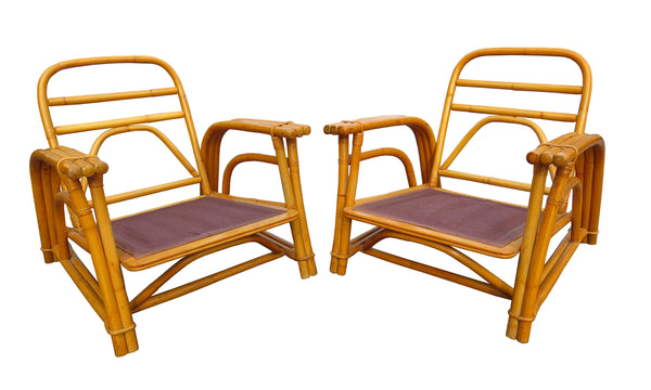 edgebrookhouse - 1950s Sculptural Art Deco Inspired Three-Strand Bamboo / Rattan Lounge Chairs by Ficks Reed - a Pair