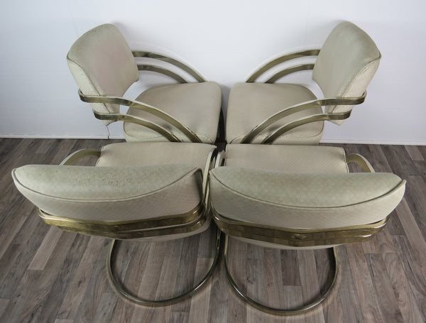 edgebrookhouse - 1960s Mid-Century Modern Milo Baughman Brass and Vinyl Cantilever Chairs - Set of 4