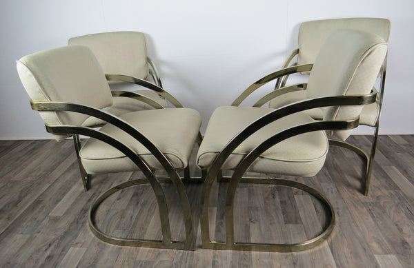 edgebrookhouse - 1960s Mid-Century Modern Milo Baughman Brass and Vinyl Cantilever Chairs - Set of 4
