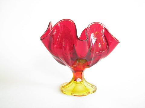 edgebrookhouse - 1960s L.E. Smith Ruby Red Flame Amberina Art Glass 6 Petal Compote