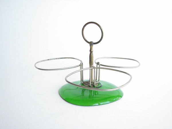 edgebrookhouse - 1960s Vereco France Emerald Glass Serving Dishes with Stand / Condiment Server