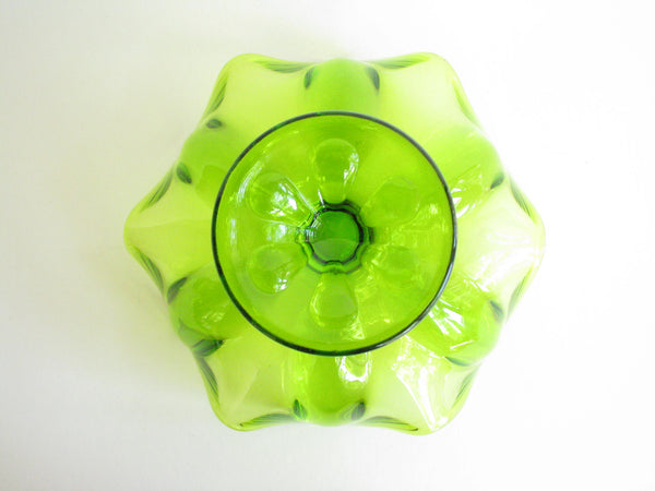 edgebrookhouse - 1960s Viking Epic 6 Petal Large Green Art Glass Compote / Footed Dish