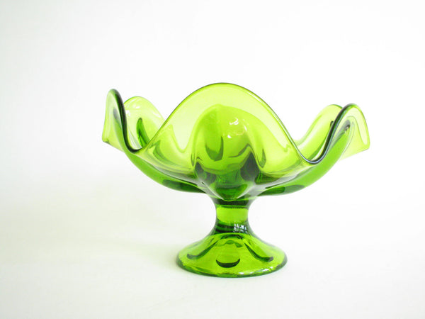 edgebrookhouse - 1960s Viking Epic 6 Petal Large Green Art Glass Compote / Footed Dish