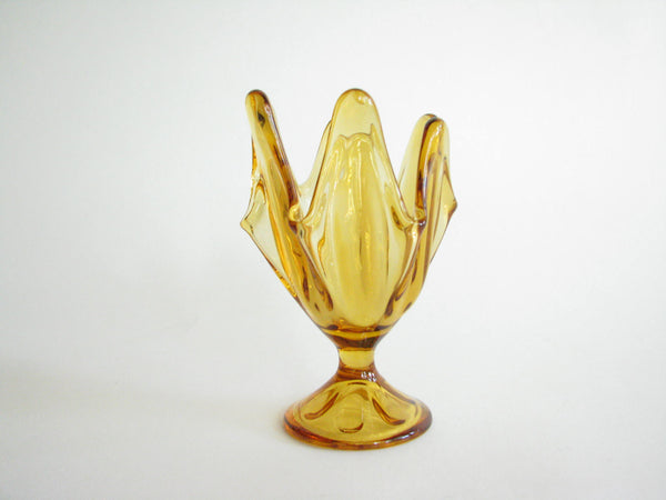 edgebrookhouse - 1960s Viking Epic 6 Petal Small Honey Amber Art Glass Pedestal Vase