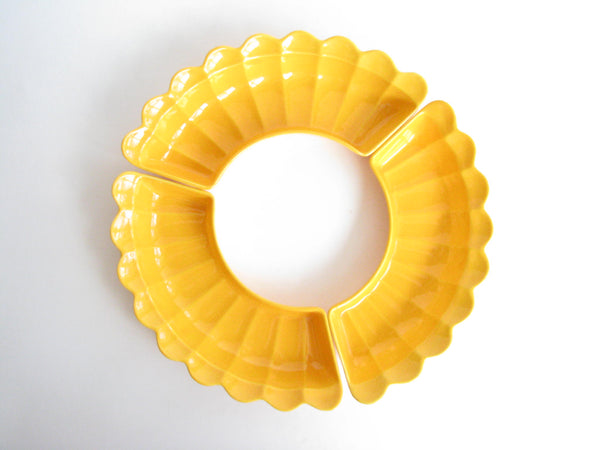 edgebrookhouse - 1960s Yellow Ceramic Petal Edge Serving / Relish Trays - Set of 3