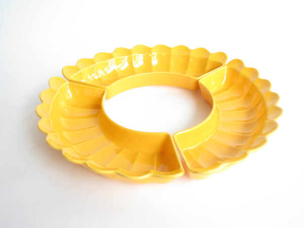 edgebrookhouse - 1960s Yellow Ceramic Petal Edge Serving / Relish Trays - Set of 3