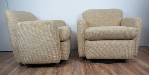 edgebrookhouse - 1970s Mid-Century Modern Wool Tweed Swivel Chairs by Preview- a Pair