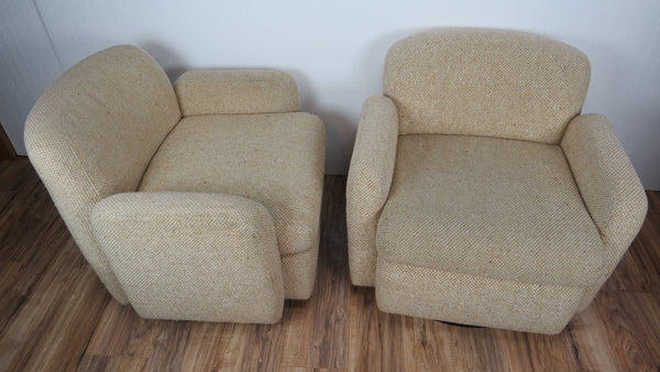 edgebrookhouse - 1970s Mid-Century Modern Wool Tweed Swivel Chairs by Preview- a Pair