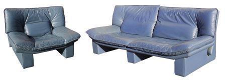 edgebrookhouse - 1970s modern italian nicoletti salotti leather sofa and lounge chair 2 pieces