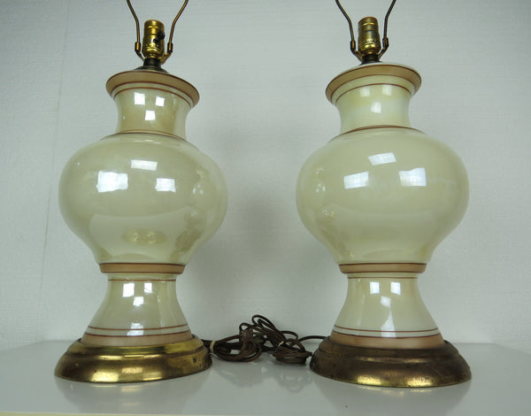 edgebrookhouse - 20th Century Hollywood Regency Pearlescent Glass Lamps - a Pair